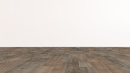 Empty room with wooden floor and white wall. 3d rendering