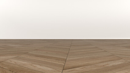 Empty room with wooden floor and white wall. 3d rendering