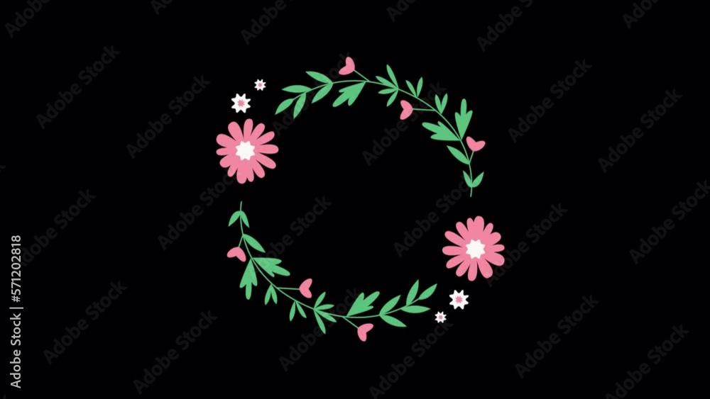 Poster moving circle animation with pink flowers and alpha channel for transparent background. circular sha