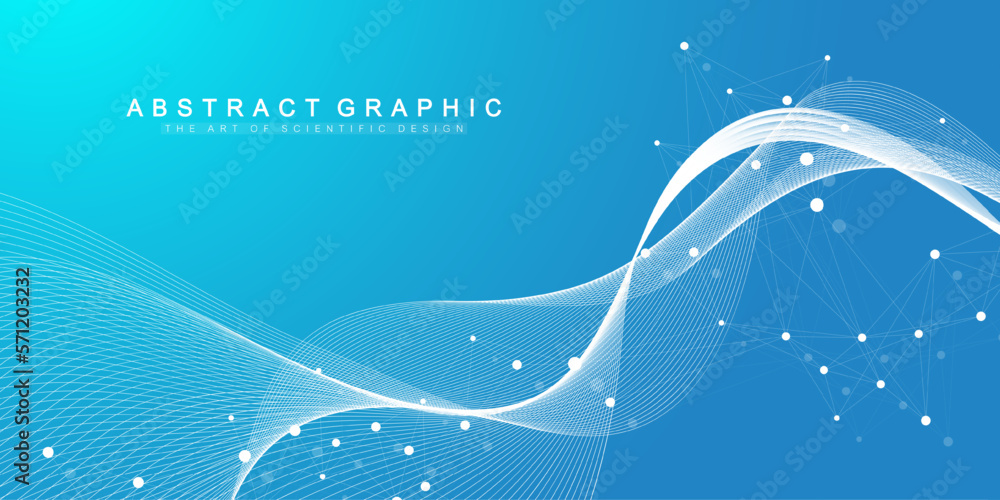 Poster Digits abstract background with connected line and dots, wave flow. Digital neural networks. Network and connection background for your presentation. Graphic polygonal background. Vector illustration.