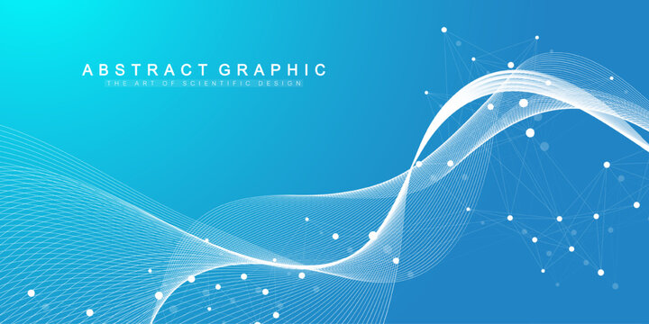 Digits abstract background with connected line and dots, wave flow. Digital neural networks. Network and connection background for your presentation. Graphic polygonal background. Vector illustration.