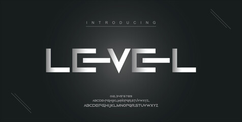 Level digital modern alphabet new font. Creative abstract urban, futuristic, fashion, sport, minimal technology typography. Simple vector illustration with number