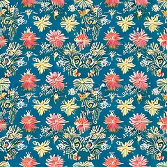 Seamless pattern wallpaper with flowers . Created with Generative AI technology .	