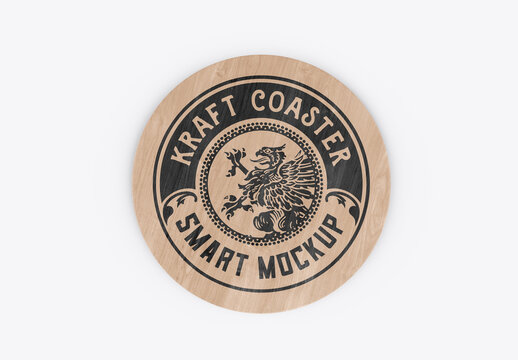 Round Wooden Coaster Mockup