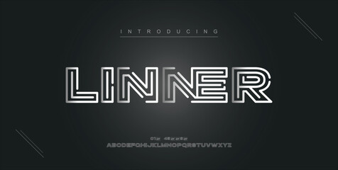 Linner digital modern alphabet new font. Creative abstract urban, futuristic, fashion, sport, minimal technology typography. Simple vector illustration with number