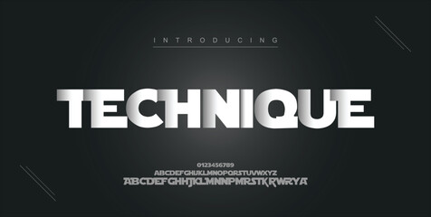 Fototapeta premium Technique digital modern alphabet new font. Creative abstract urban, futuristic, fashion, sport, minimal technology typography. Simple vector illustration with number
