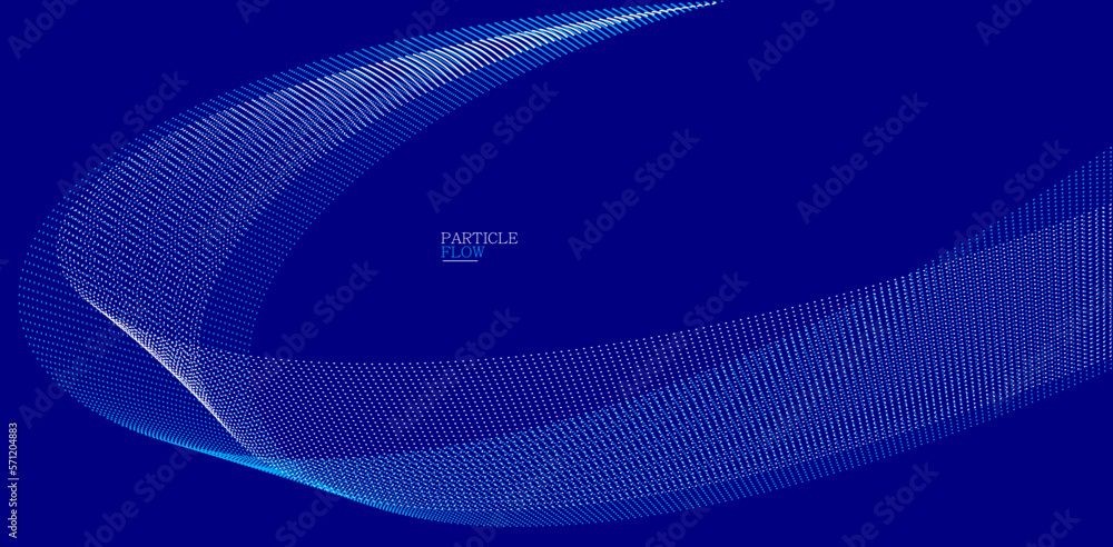 Poster dark blue airy particles flow vector design, abstract background with wave of flowing dots array, di