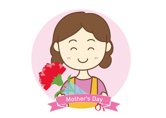 カーネーションを持つお母さん