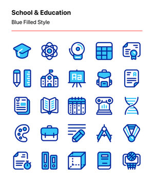 Customizable school and education icons covering education elements, learning subjects, materials, and documents. Perfect for apps and websites interfaces, publications, businesses, presentations, etc