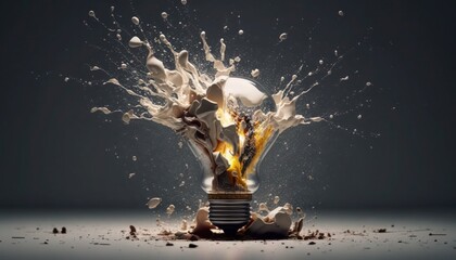 Explosion of a traditional electric bulb. shot taken in high speed, generative ai