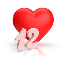 Heart number twelve or 12 for valentine's day or anniversary. An digit idea for a banner or card for love. 