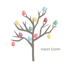Obraz premium Easter multicolored eggs vector illustration. Colorful tree. Easter tree. 