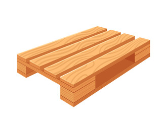 Wooden Pallet Front Angle View. Wood Tray For Cargo Loading And Transportation. Freight Delivery, Warehousing Equipment