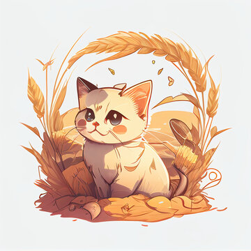 Cat Chibi Cute Kawaii Cat Graphic Farm Icon Illustration