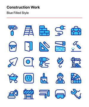 Customizable sets of construction work icons covering the tools and equipments. Perfect for apps and websites interfaces, businesses, marketplaces, presentations, and other projects