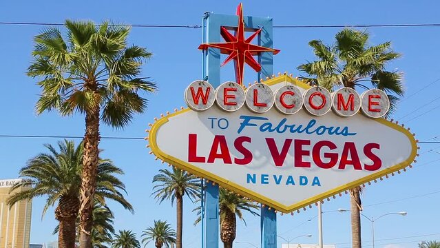 Welcome to Las Vegas sign. Welcome to Fabulous Las Vegas sign by day, Nevada. Welcome to Las Vegas, street sign in blue sky. Welcome sign at the start of the famous Las Vegas Strip.