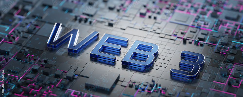 Poster web 3.0 the concept of decentralized internet. the inscription web 3.0 on a technological background