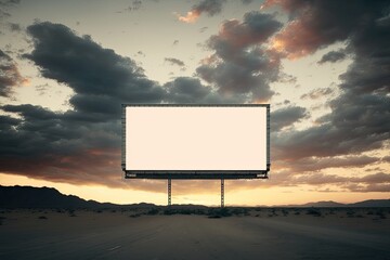 Outdoor pole billboard with mock up white screen on amazing sky background. Generative AI
