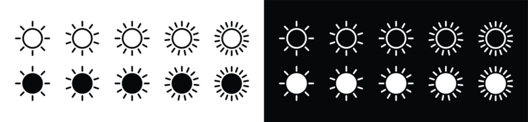 Sun icon set. Sun shines or sun ray icon. Sun icons vector with line and flat style for apps and websites, symbol illustration