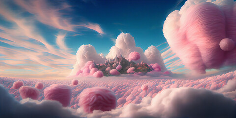 Magic pastel colored landscape in cotton candy world, generative AI