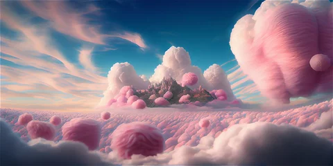 Keuken foto achterwand Lichtroze Magic pastel colored landscape in cotton candy world, generative AI
