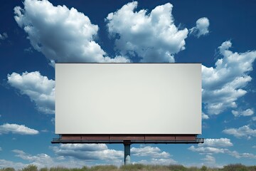 Outdoor pole billboard with mock up white screen on amazing sky background. Generative AI