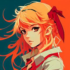 Fictional manga girl graphic in pop art style generative by AI