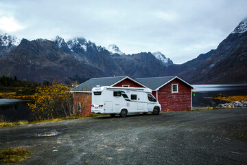Fall RV Camper Camping, Lofoten islands, Norway