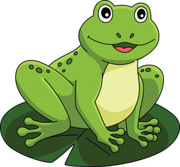 Spring Frog on Water Lily Cartoon Colored Clipart