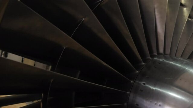  Close Up Of Turbine Blades Of Airplane, Jet Engine

