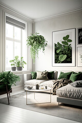 Living room interior design spacious scandinavian minimalism. Generative AI