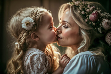 Obraz premium Mother and daughter are embracing each other in mother´s day, ai generative