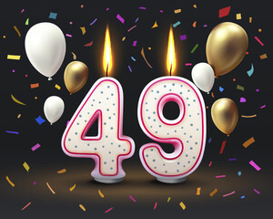 Happy Birthday years. 49 anniversary of the birthday, Candle in the form of numbers. Vector