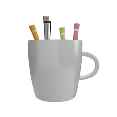 Stasionery with Cup isolated on transparent background 3d Illustration