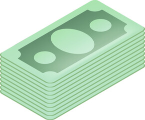 Vector green paper dollars banknote stack isolated on white background. Isometric Dollar stack icon design template. Money icon and label