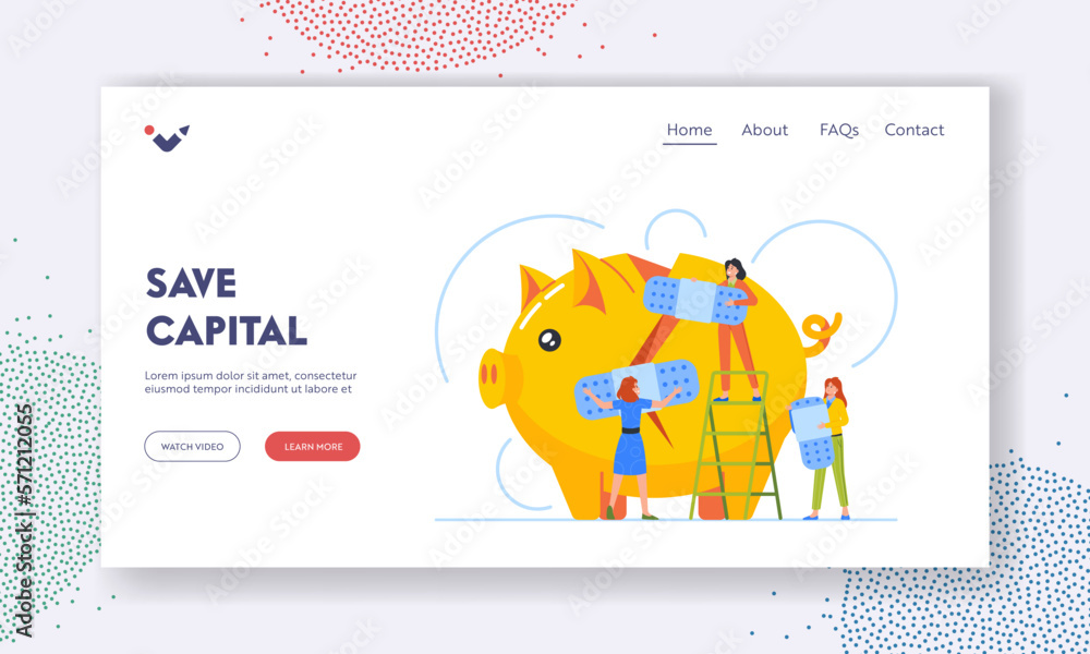 Poster save capital landing page template. solution-focused approach concept with business characters fixin