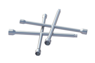 Two cross wheel wrenches isolated on white background. Automotive tool. 3d render