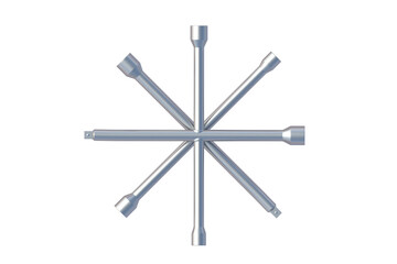 Cross wheel wrenches isolated on white background. Automotive tool. Top view. 3d render