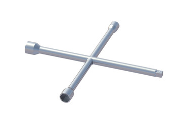 Cross wheel wrench isolated on white background. Automotive tool. 3d render