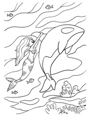 Mermaid and Dolphin Coloring Page for Kids