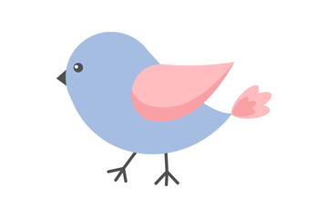 Cute bird with pink wings. Bird Day. Greeting card design element. Childish print for nursery. For baby posters, cards, clothes, home textiles, wrapping paper. Vector cartoon illustration