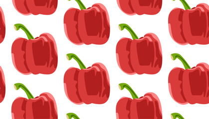 Whole red bell pepper. Seamless pattern in vector. Natural product. Diet food.