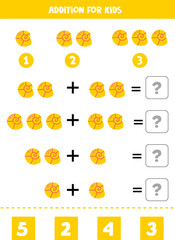 Addition for kids with cute cartoon sea shell.