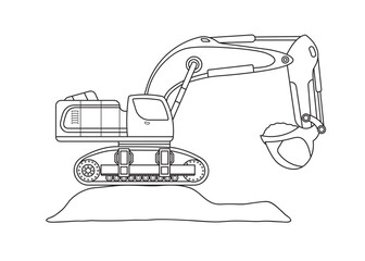 Hand drawn Vector illustration color children construction excavator on top of dirt