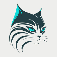  Face of a cat that can be used as a logo, icon or avatar. It is a simple, minimalist, and abstract design that captures the essence of a cat while also being unique and playful. 