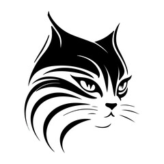 Face of a cat that can be used as a logo, icon or avatar. It is a simple, minimalist, and abstract design that captures the essence of a cat while also being unique and playful. 