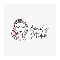 Woman face, hair, makeup logo, beauty minimalist icon