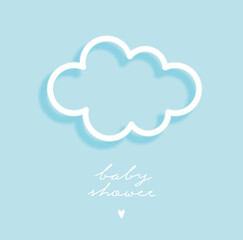Cute Baby Shower Vector Illustration with White Glowing Neon Cloud on a Pastel Blue Background. Modern Baby Boy Party Print with Big Fluffy Cloud ideal for Card, Invitation, Banner.