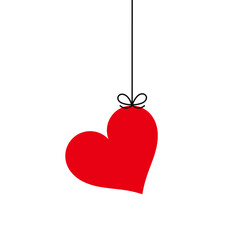 Cute heart hanging on line. Heart love symbol.