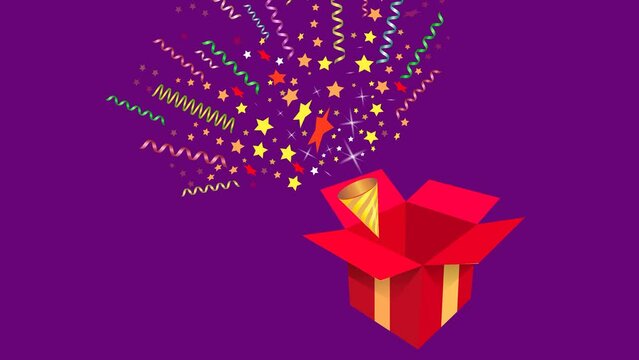 Animation. Explosion of a popper at a party, free space for copying. Banner.